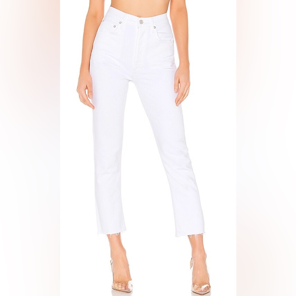 Agolde White Riley Crop Straight Leg Jeans Blurred